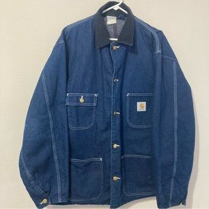 VTG CARHARTT Size 2XL USA Made Mens Blanket Lined Blue Denim Chore Coat Jacket